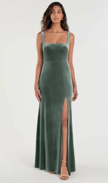 Jenny Yoo Dresses & Skirts - NEW JENNY YOO Mara Dress Dark Eucalyptus Stretch Velvet Bridesmaid Gown Size 10